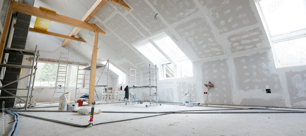 Interieur van een pand in aanbouw
